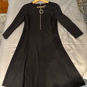 DKNY Black Long Sleeve Dress with Gold Accent